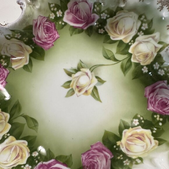 Vintage R C Monbijou Porcelain ruffled edge bowl gold trim hand painted Bavaria - Picture 2 of 6